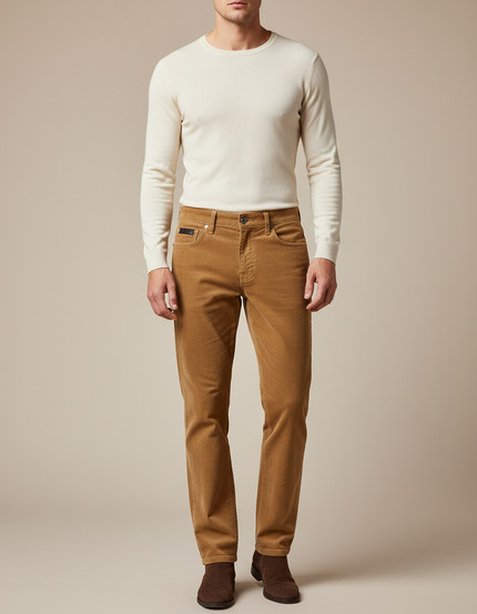 Pantalon Marron Côtelé Droit Décontracté Homme - Camel Cordé