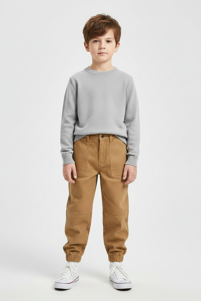 Pantalon Marron Cargo Coton Élastiqué Enfant Décontracté