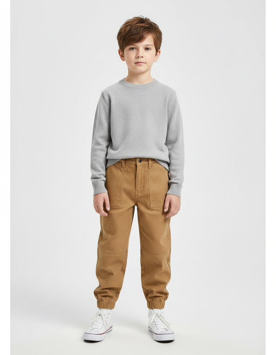 Pantalon Marron Cargo Coton Élastiqué Enfant Décontracté