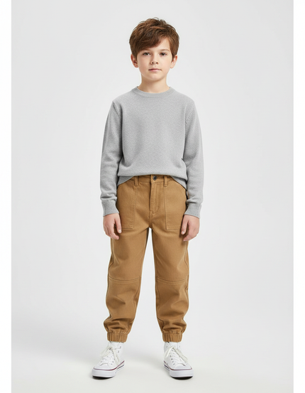 Pantalon Marron Cargo Coton Élastiqué Enfant Décontracté