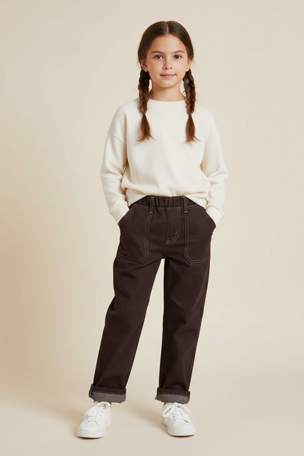 Pantalon Marron Denim Droit Enfant Décontracté Coton - Jean
