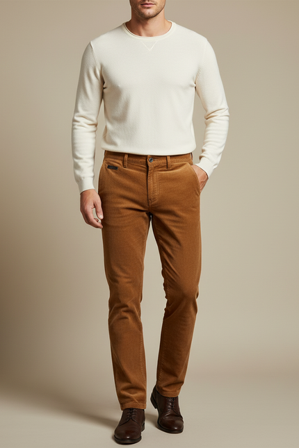 Pantalon Marron Côtelé Droit Coton Homme - Cordé
