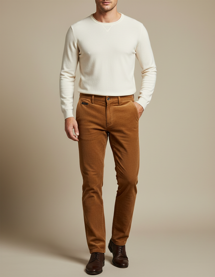 Pantalon Marron Côtelé Droit Coton Homme - Cordé