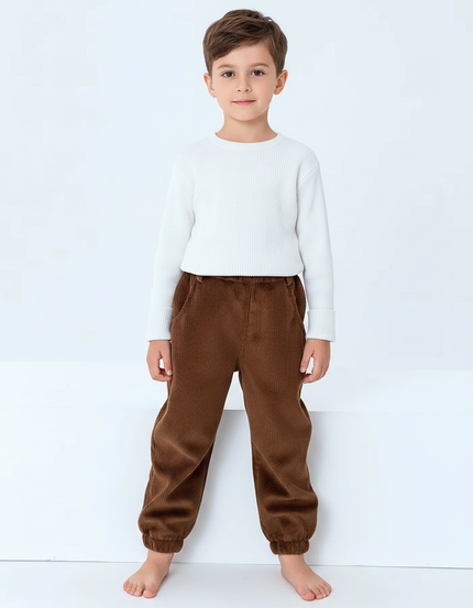 Pantalon Marron Côtelé Ample Élastique Enfant - Cordé