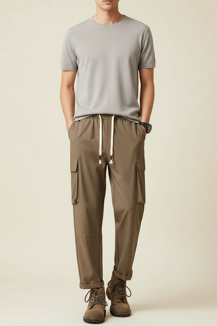 Pantalon Marron Cargo Décontracté Ample Homme - Kaki Polyester
