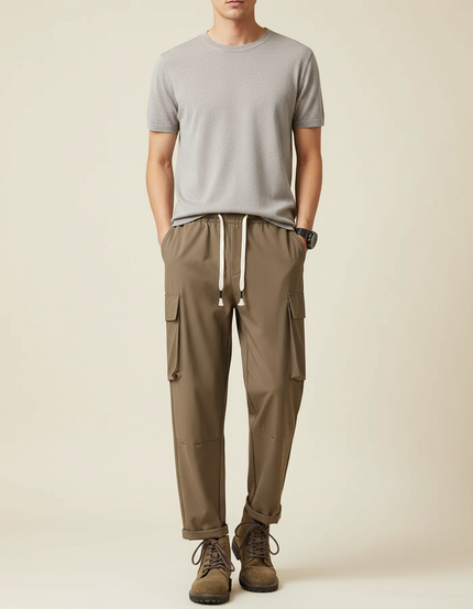 Pantalon Marron Cargo Décontracté Ample Homme - Kaki Polyester