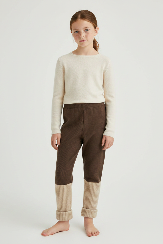Pantalon Marron Côtelé Bicolore Tricoté Confortable Enfant - Maille
