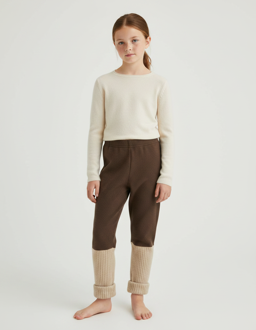 Pantalon Marron Côtelé Bicolore Tricoté Confortable Enfant - Maille