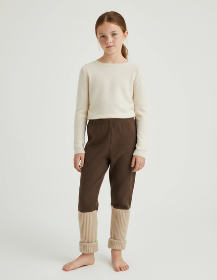 Pantalon Marron Côtelé Bicolore Tricoté Confortable Enfant - Maille
