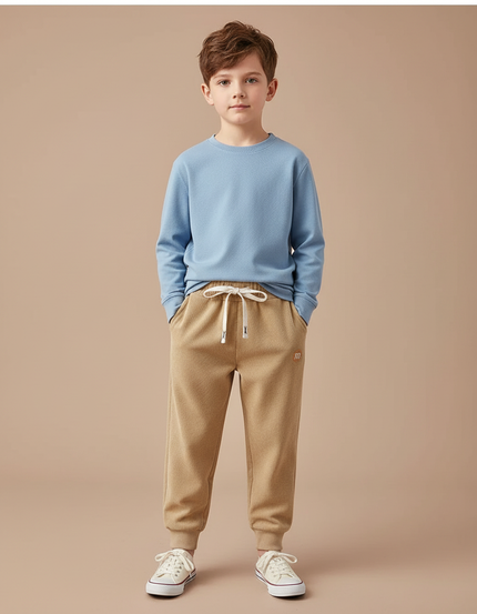 Pantalon Marron Molletonné Confortable Décontracté Cordon Enfant - Beige