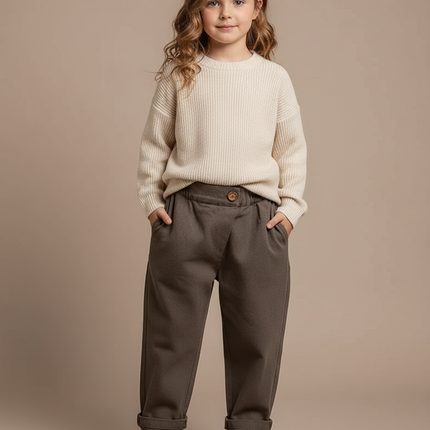 Pantalon Marron Ample Texturé Décontracté Enfant Chic - Molleton