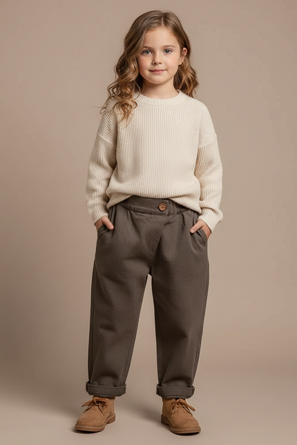 Pantalon Marron Ample Texturé Décontracté Enfant Chic - Molleton