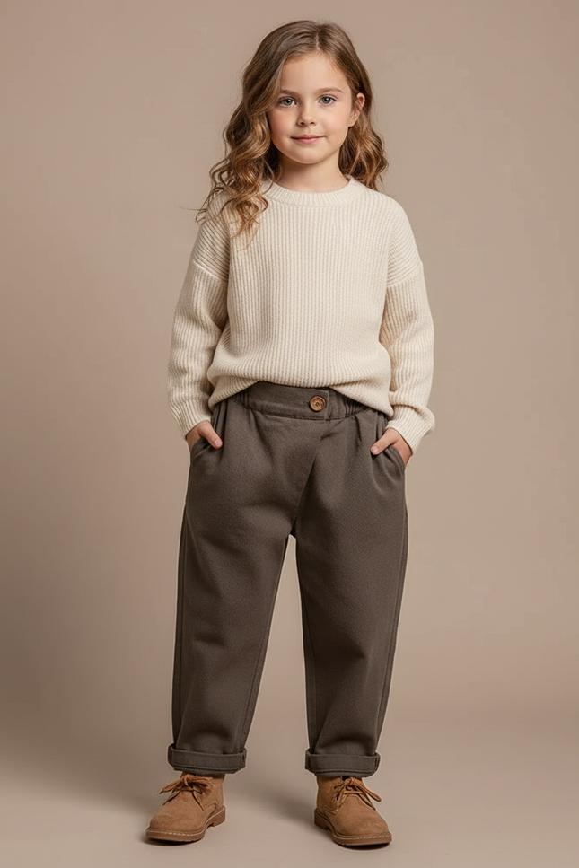 Pantalon Marron Ample Texturé Décontracté Enfant Chic - Molleton
