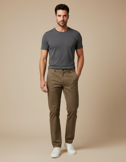 Pantalon Marron Homme Coton Droit Décontracté Léger - Kaki