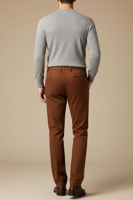 Pantalon Marron Coton Coupe Droite Homme Élégant - Gabardine
