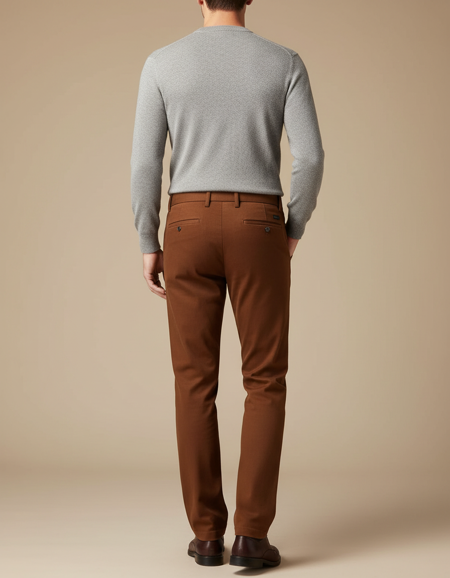Pantalon Marron Coton Coupe Droite Homme Élégant - Gabardine