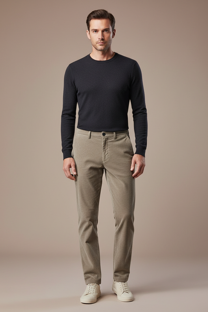 Pantalon Marron Côtelé Slim Fit Homme Décontracté - Kaki Cordé