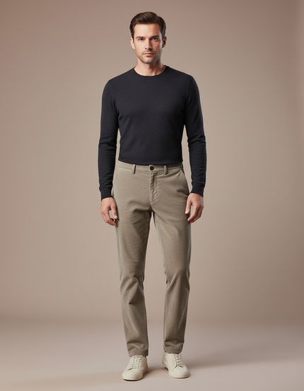 Pantalon Marron Côtelé Slim Fit Homme Décontracté - Kaki Cordé