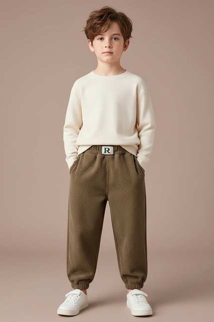 Pantalon Marron Côtelé Ample Épais Confortable Enfant - Cordé