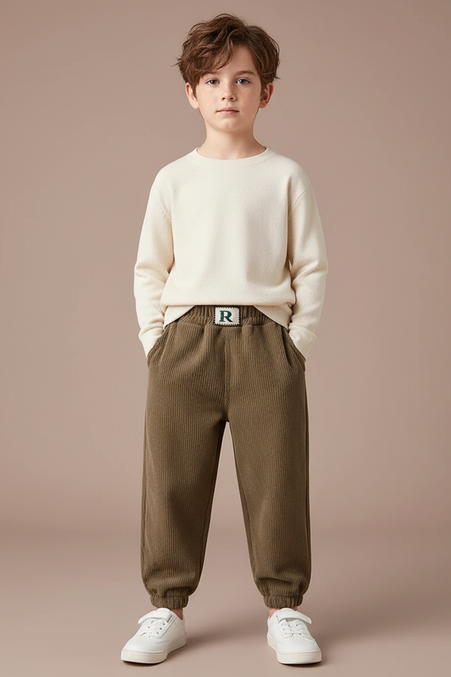 Pantalon Marron Côtelé Ample Épais Confortable Enfant - Cordé