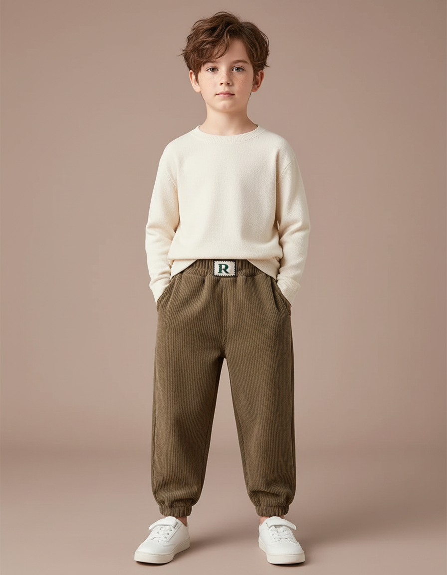 Pantalon Marron Côtelé Ample Épais Confortable Enfant - Cordé