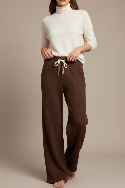 Pantalon Marron Ample Cordon Maille Femme