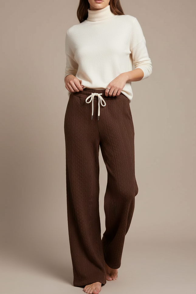 Pantalon Marron Ample Cordon Maille Femme