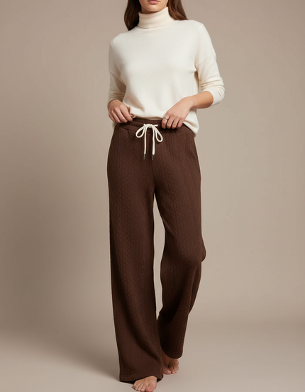 Pantalon Marron Ample Cordon Maille Femme