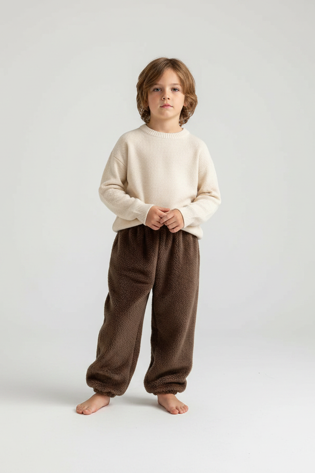 Pantalon Marron Polaire Ample Confortable Enfant - Molleton