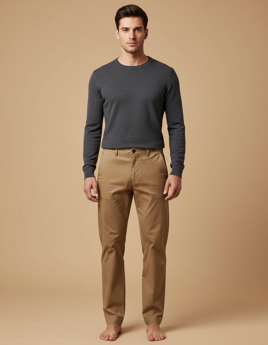 Pantalon Marron Chino Coupe Droite Coton Homme Décontracté - Camel