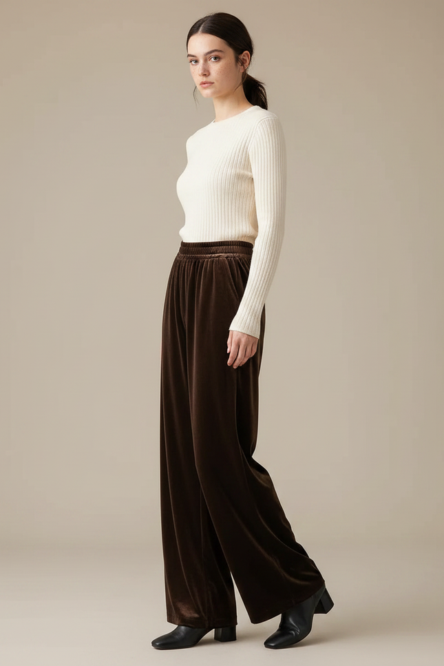 Pantalon Marron Velours Ample Confortable Femme