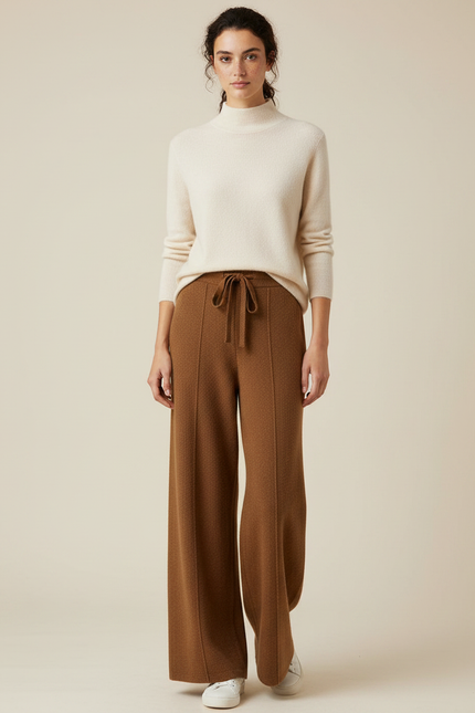 Pantalon Marron Tricoté Ample Décontracté Confortable - Maille