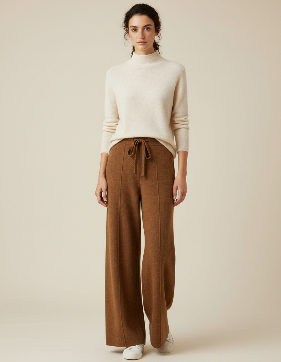 Pantalon Marron Tricoté Ample Décontracté Confortable - Maille