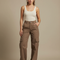Pantalon Marron Cargo Ample Taille Haute Poches - Toile