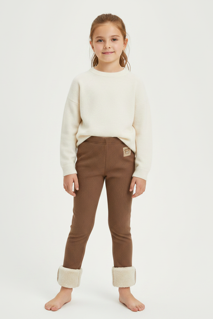 Pantalon Marron Côtelé Doublé Sherpa Chaud Enfants - Cordé