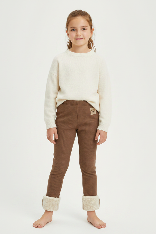 Pantalon Marron Côtelé Doublé Sherpa Chaud Enfants - Cordé