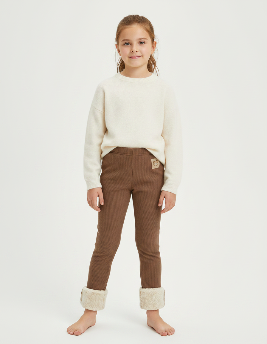 Pantalon Marron Côtelé Doublé Sherpa Chaud Enfants - Cordé