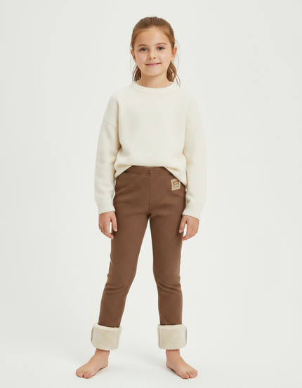Pantalon Marron Côtelé Doublé Sherpa Chaud Enfants - Cordé