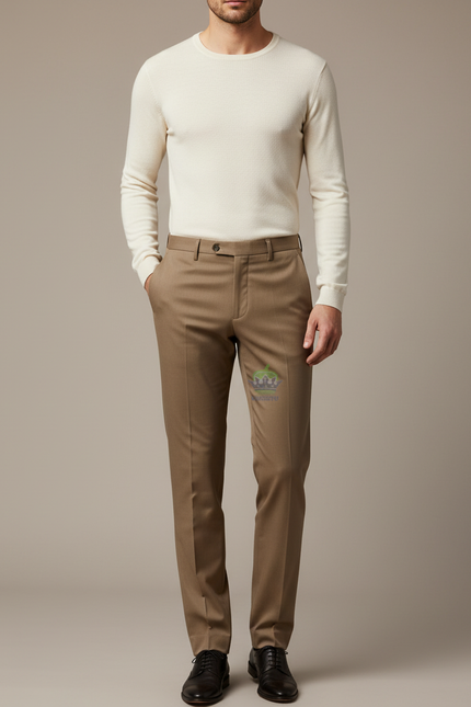 Pantalon Marron Homme Droit Élégant Classique Business - Gabardine