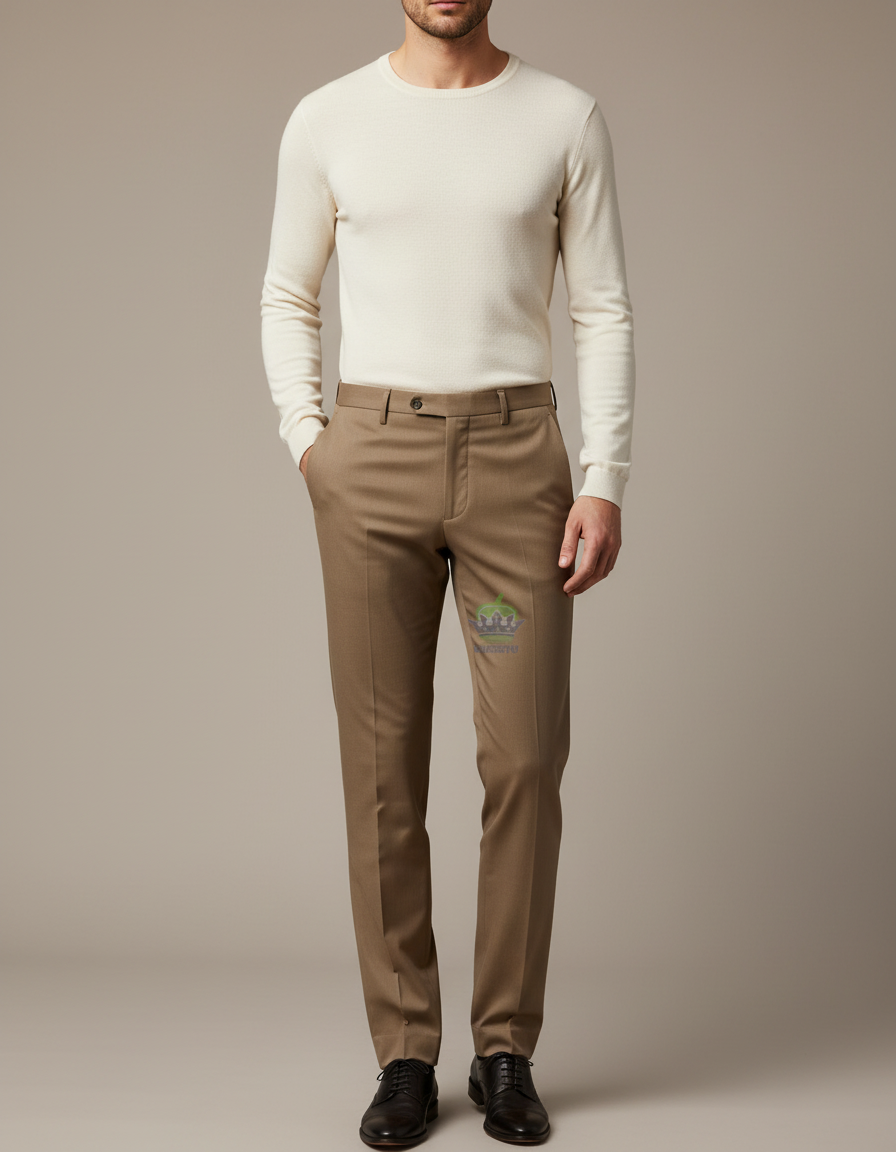 Pantalon Marron Homme Droit Élégant Classique Business - Gabardine