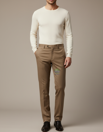 Pantalon Marron Homme Droit Élégant Classique Business - Gabardine