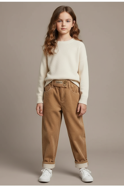 Pantalon Marron Côtelé Harem Enfants Décontracté Chaud - Cordé
