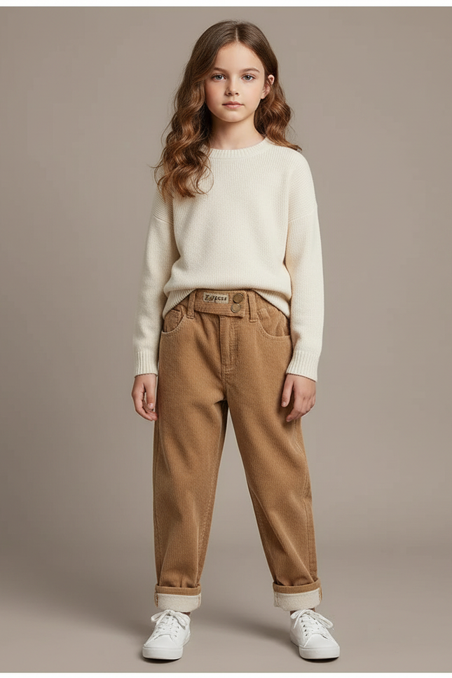 Pantalon Marron Côtelé Harem Enfants Décontracté Chaud - Cordé