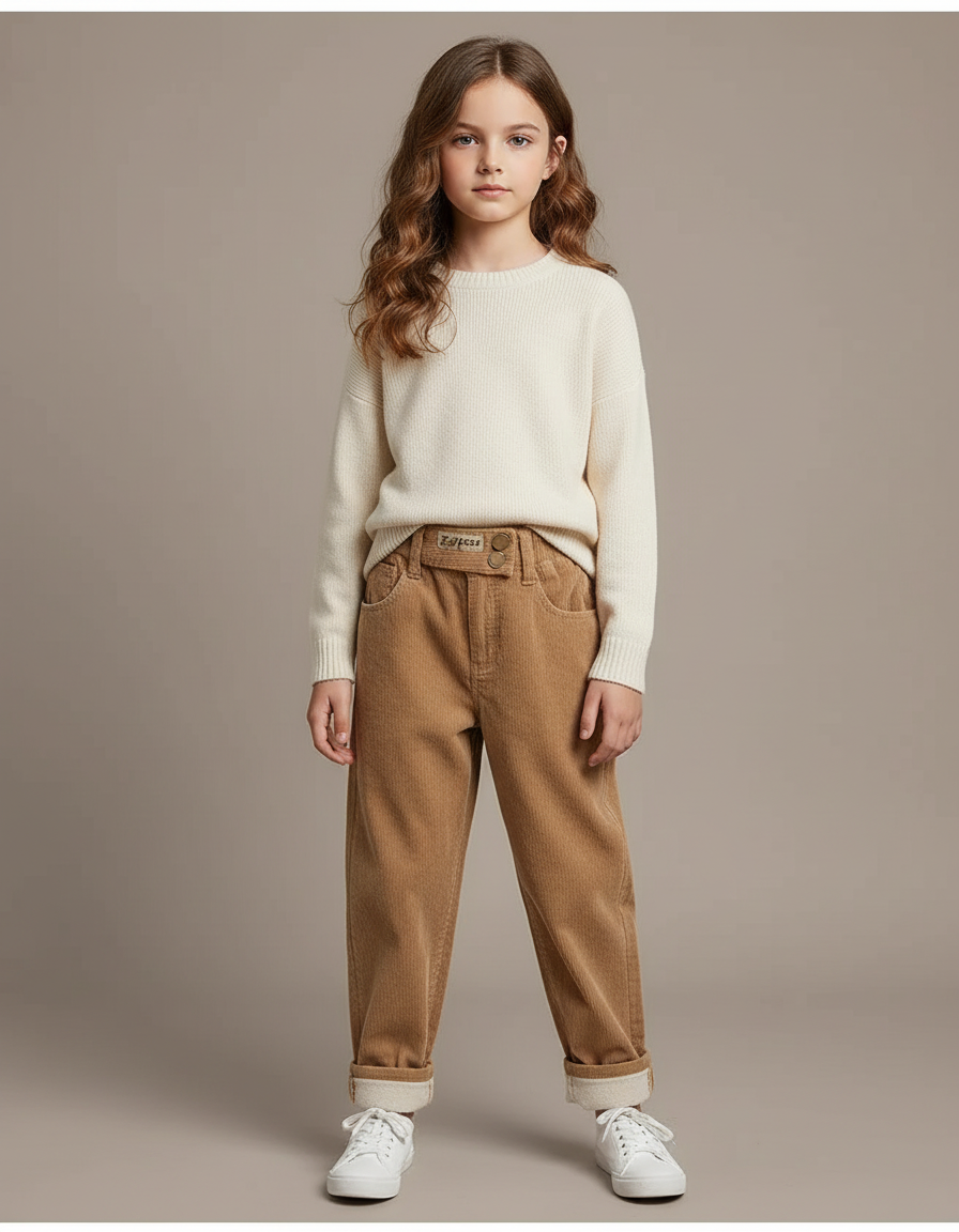 Pantalon Marron Côtelé Harem Enfants Décontracté Chaud - Cordé
