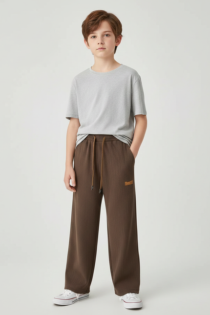 Pantalon Marron Côtelé Ample Décontracté Cordon Enfant - Cordé