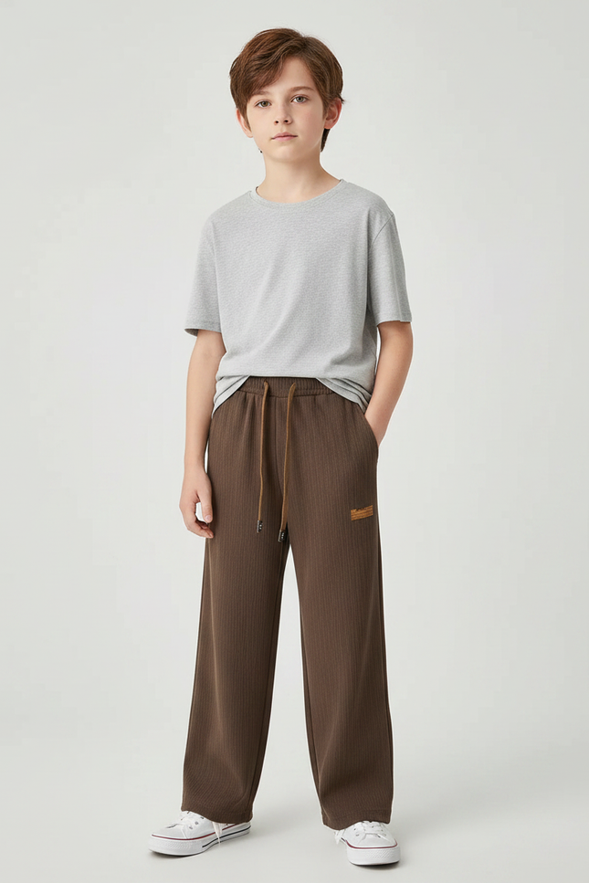 Pantalon Marron Côtelé Ample Décontracté Cordon Enfant - Cordé