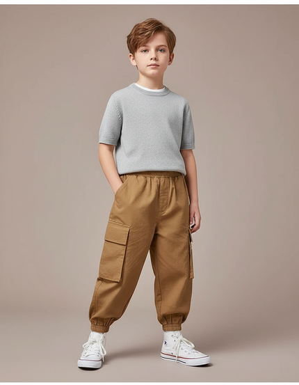 Pantalon Marron Cargo Ample Élastiqué Coton Enfant