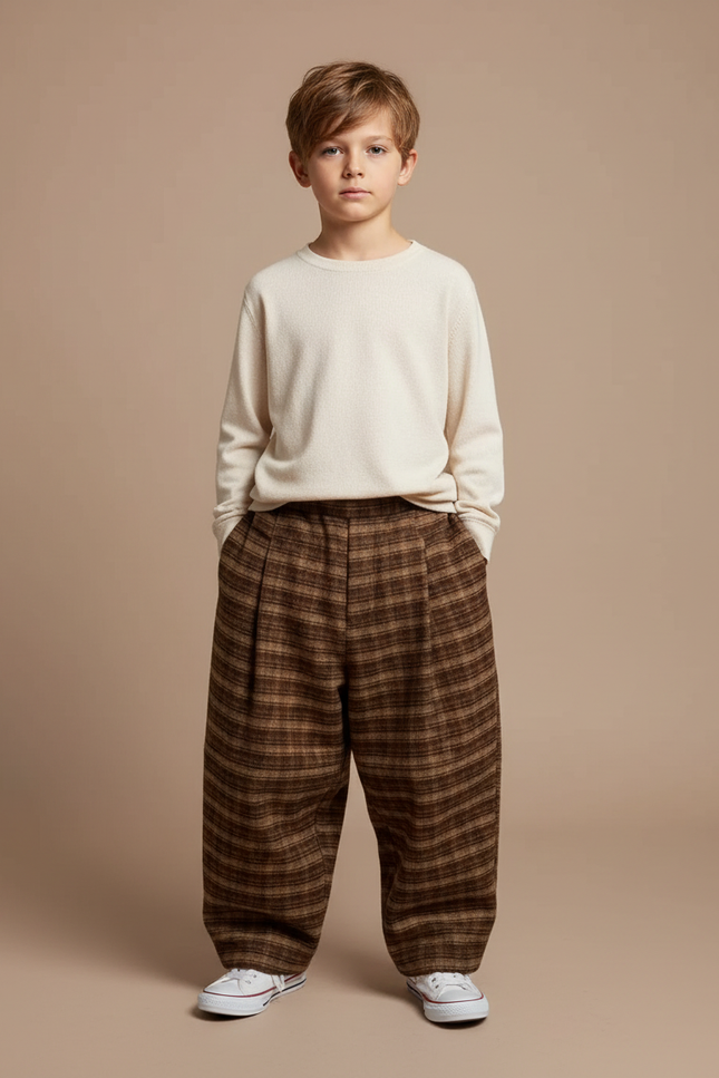 Pantalon Carreaux Marron - Tweed