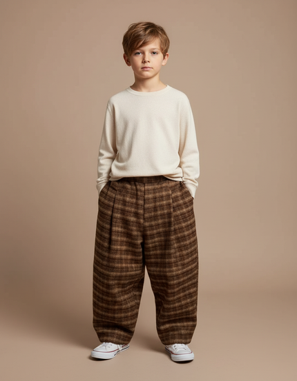 Pantalon Carreaux Marron - Tweed
