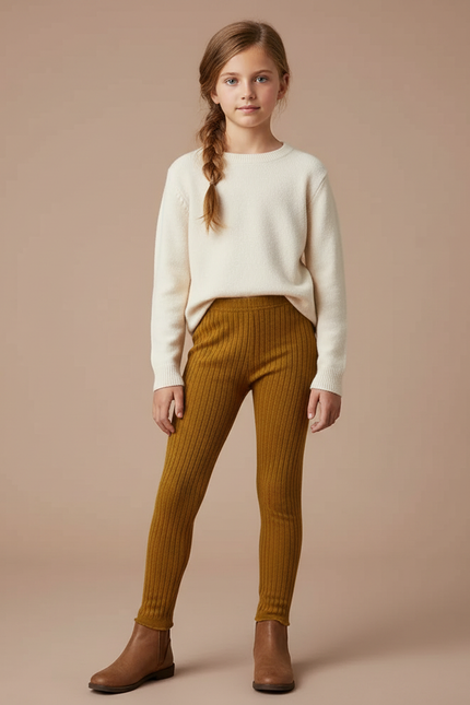 Pantalon Marron Côtelé Tricoté Confortable Enfant - Maille